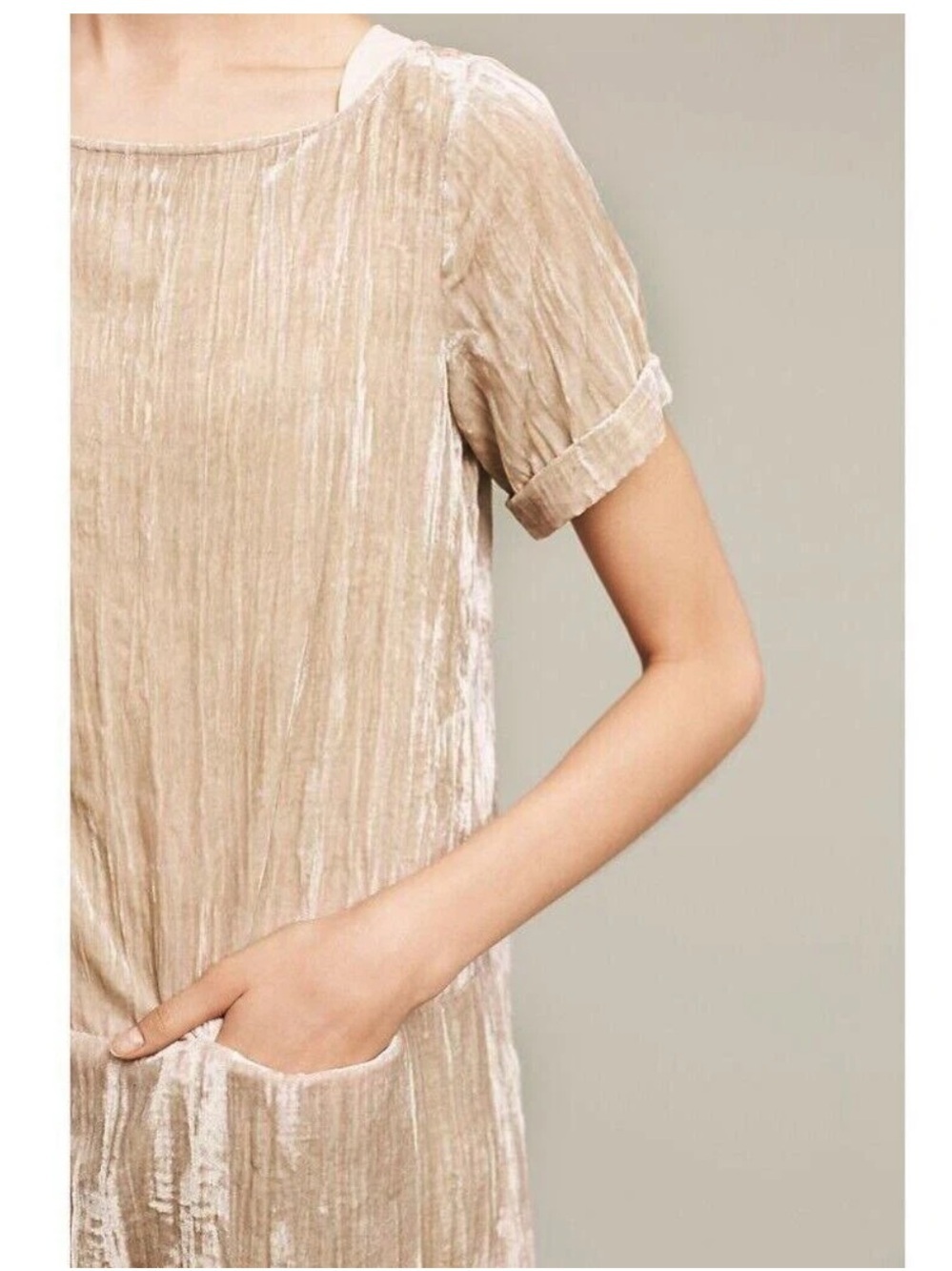 Anthropologie - Floreat - Women’s Crinkled Velvet Dress - Champagne - Size S - Picture 3 of 9